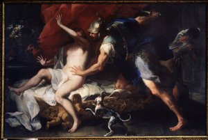 (Tarquínio e Lucrécia) A violação de Lucrécia (Lucrécia, Lucrécia, senhora romana), vítima da violência do seu primo Sexto Tarquínio, filho de Tarquínio, o Soberbo. Pintura de Luca Giordano (1632-1705) Museu de Arte Estatal do século XVII, Tula, Rússia