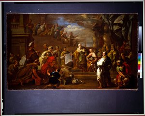 David a mostrar a Salomão os planos do Templo (tela) de Luca Giordano