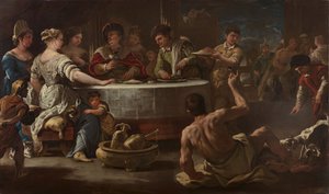 Mergulhos e Lázaro, 1680. de Luca Giordano