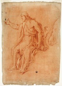 Pregação de São João Batista (reto); Nu masculino com braços levantados e esboços de cabeças (verso) de Luca Giordano