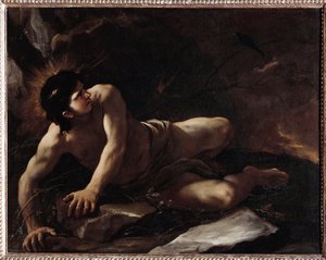 A tentação de São Bento, que se atira para o silvado para evitar tentações) Pintura de Luca Giordano (1634-1705) Museo dell