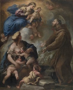 A Virgem e o Menino, Aparecendo em São Francisco de Assis, década de 1680. de Luca Giordano
