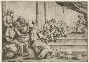 O jovem ensino de Cristo no templo, c. 1653 de Luca Giordano
