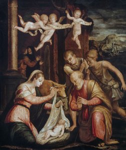 Adoração dos pastores, por Luca Longhi (1507-1580), óleo sobre madeira