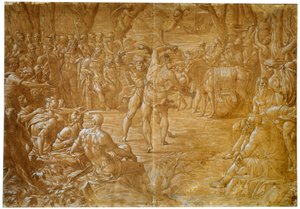 A luta entre Entellus da Sicília e Dares of Troia, c1544 de Luca Penni