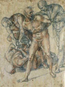Nus masculinos (giz vermelho e preto sobre papel)