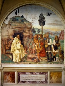 Papa Bento XVI ensinando a santa doutrina aos camponeses, das Histórias de São Bento de Monte Oliveto Maggiore de Luca Signorelli