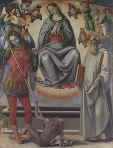 A Assunção da Virgem com os Santos Miguel e Bento, ca. 1493-96. de Luca Signorelli