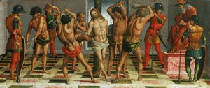 A Flagelação de Cristo Lamentação sobre o Cristo Morto, painel Predella, 1502. de Luca Signorelli