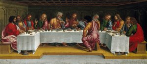 A última Ceia. Lamentação sobre o Cristo Morto, painel Predella, 1502. de Luca Signorelli