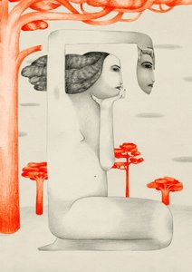 Mulher surreal e contemplativa