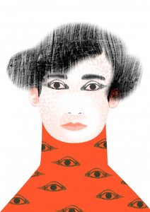 Mulher surreal com olhos