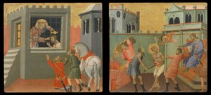 Painel Predella: O santo diácono baptiza um neófito da prisão, O santo diácono martirizado na presença de um magistrado romano (pintura sobre madeira)