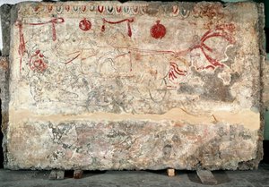 Um afresco quadrige Lucanian do século IV a.C., da necrópole de Paestum, Itália. Museo nazionale archeologico, Paestum