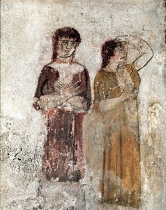 Retrato de duas mulheres Lucanian fresco do século IV a.C., do Túmulo do Cavaleiro, site de Paestum, Itália. Museo nazionale archeologico, Paestum