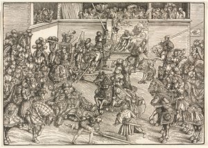 O segundo torneio com a tapeçaria de Sampson e o leão de Lucas Cranach