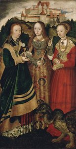 Retábulo com o martírio de Santa Catarina, ala direita: Santa Barbara, Ursula e Margaret de Lucas Cranach the Elder