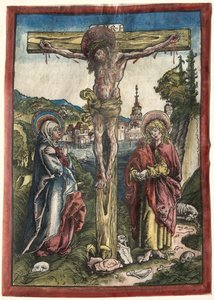 Cristo na cruz entre a Virgem e São João, 1503. de Lucas Cranach the Elder