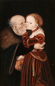 Alemão: Ungleiches Paar / Der alte Narr Amantes incompatíveis / O velho tolo de Lucas Cranach the Elder