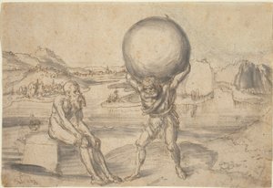 Atlas de alívio de Hércules do globo de Lucas Cranach the Elder
