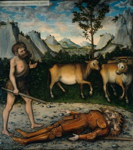 Hércules e o gado dos geryones dos trabalhos de Hércules de Lucas Cranach the Elder