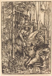 Caçador a cavalo caçando um javali de Lucas Cranach the Elder