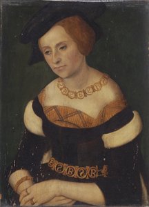 Retrato de Bárbara Zapolya (1495-1515), rainha da Polónia, com colar e cinto com o monograma Bamp;S (Barbara et Sigismundus) de Lucas Cranach the Elder
