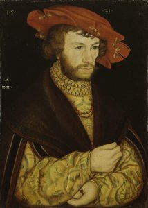 Retrato de um jovem com barba e boina vermelha de Lucas Cranach the Elder