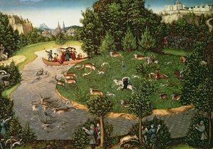 Caça ao Veado do Eleitor Friedrich III, o Sábio, 1529 (painel) de Lucas Cranach the Elder
