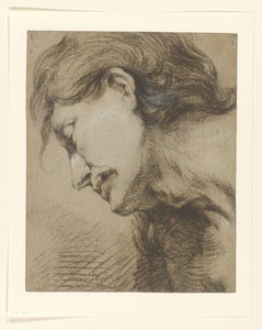 A cabeça do homem com cabelo comprido, olhando para baixo para a esquerda de Lucas Franchoys (attributed to)