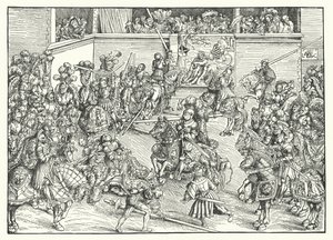 O Torneio com a Tapeçaria de Sansão e o Leão (gravura) de Lucas the Elder (after) Cranach