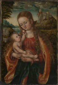 A Virgem e o Menino, c.1518 (óleo sobre madeira) de Lucas the Elder (workshop of) Cranach