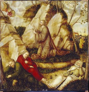 Agonia no Jardim das Oliveiras (A Agonia no Jardim). Pintura de Lucas Cranach, o Velho (1472-1553), óleo sobre madeira. arte alemã de Lucas the Elder Cranach