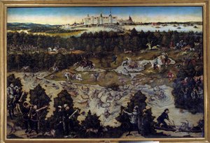 Caça em honra de Carlos V no Castelo de Torgau na Alemanha Pintura de Lucas Cranach, o Ancião (1472-1553) 1544. Madrid. Musee Du Prado - Caça em honra de Carlos V no Castelo de Torgau, na Alemanha. Pintura de Lucas Cranach, o Ancião (1472-1553) 1544. P de Lucas the Elder Cranach
