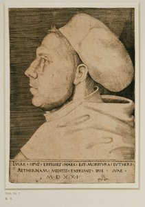 Martinho Lutero com touca de médico. Gravura ... (gravura) de Lucas the Elder Cranach