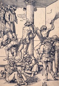 Paixão de Cristo: a flagelação, de Lucas Cranach, o Ancião (1472-1553), xilogravura de Lucas the Elder Cranach