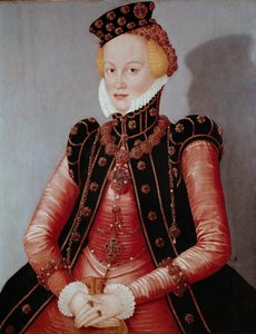Retrato de Lady Young woman ricamente vestida, usando um chapéu e jóias. Pintura de Lucas Cranach o Ancião (1472-1553) Dim. 87 x 69 cm Munique Alte Pinakothek de Lucas the Elder Cranach