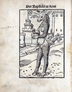 The Bapstesel zu Rom (The Papal Asse ou O Papa Asse de Roma), por Cranach, Lucas, o Ancião (1472-1553). Lenhador de Lucas the Elder Cranach