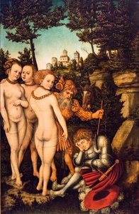 O Julgamento de Paris, 2º quartel do século XVI (têmpera e óleo sobre madeira de faia vermelha) de Lucas the Elder Cranach