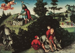 O Sacrifício de Isaac (óleo no painel) de Lucas the Elder Cranach