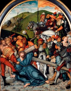A subida à Pintura do Calvário por Lucas Cranach, o Ancião (1472-1553). 1538. Dim. 107x84 cm Viena. Museu Kunsthistorisches de Lucas the Elder Cranach