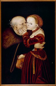 O velho idiota. Pintura de Lucas Cranach (1472-1553) (Ec. Todos.) Século XVI. Praga, Galeria Nacional - O velho idiota. Pintura de Lucas Cranach (1472-1553) (Escola Alemã). Século XVI. Galeria Nacional, Praga