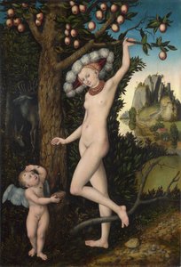 Vénus e Cupido, c.1525 (óleo sobre madeira) de Lucas the Elder Cranach