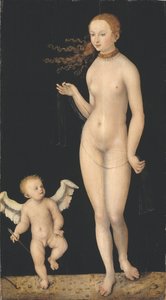 Venus et Cupidon - Venus and Cupid, de Cranach, Lucas, o Ancião (1472-1553). Óleo sobre madeira. Dimensão : 90x49,5 cm. Nationalmuseum Estocolmo de Lucas the Elder Cranach