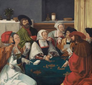 Os jogadores de cartas, provavelmente c.1550-99 (óleo sobre tela) de Lucas van (after) Leyden