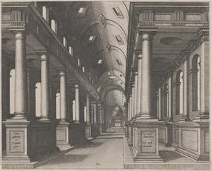 Vista interior de uma igreja com abóbada de barril