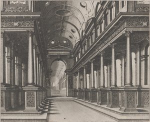 Interior de uma igreja com uma estátua ao fundo