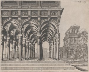 Loggia com termos de sátiro e um jardim