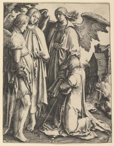 Abraão e três anjos, ca. 1513 de Lucas van Leyden