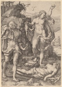 Adão e Eva lamentando a morte de Abel de Lucas van Leyden